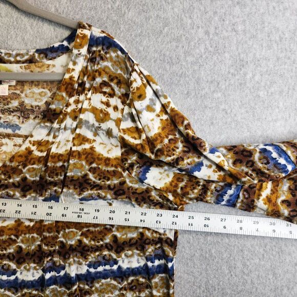 Fig Flower Top Womens 2X Brown Blue Striped Tie Dye Pintuck Rayon Boho Peasant - Picture 10 of 14
